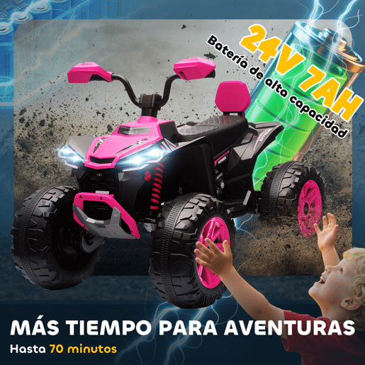 AIYAPLAY Quadricilo Elétrico para Crianças 24V para 3-8 Anos com 2 Lugares 2 Motores Velocidade até 6,5 kmh Rodas com Suspensão Faróis Buzina Música e USB 109x68,5x76 cm Rosa