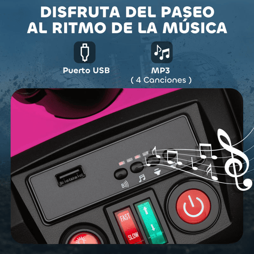 AIYAPLAY Quadricilo Elétrico para Crianças 24V para 3-8 Anos com 2 Lugares 2 Motores Velocidade até 6,5 kmh Rodas com Suspensão Faróis Buzina Música e USB 109x68,5x76 cm Rosa
