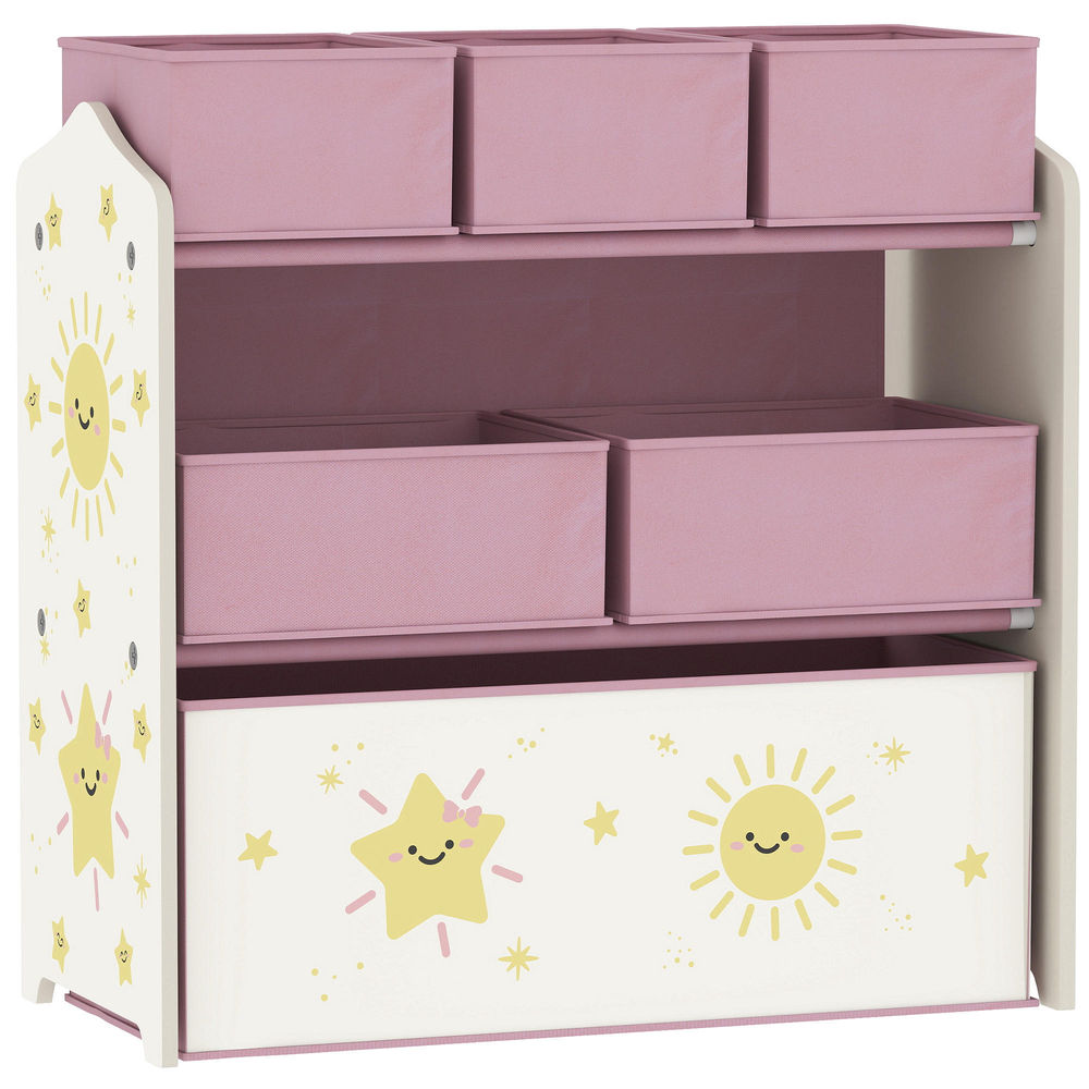 Aiyaplay estantería infantil para juguetes, con 6 cajas extraíbles de tela no tejida, organizador de juguetes de 3 niveles, para habitación infantil, sala de juegos, guardería, 63x30x66 cm, rosa