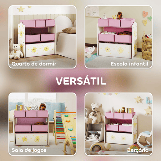 AIYAPLAY Estante Infantil para Brinquedos com 6 Caixas em Tecido Não Tecido Organizador de Brinquedos de 3 Níveis para Quarto Infantil Sala de Jogos Escola Infantil 63x30x66 cm Rosa
