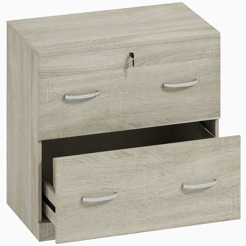 Vinsetto cajonera de escritorio con 2 cajones cajonera de oficina con guías para carpetas colgantes para a4 cerradura y 2 llaves para estudio salón 77x42x72 cm natural