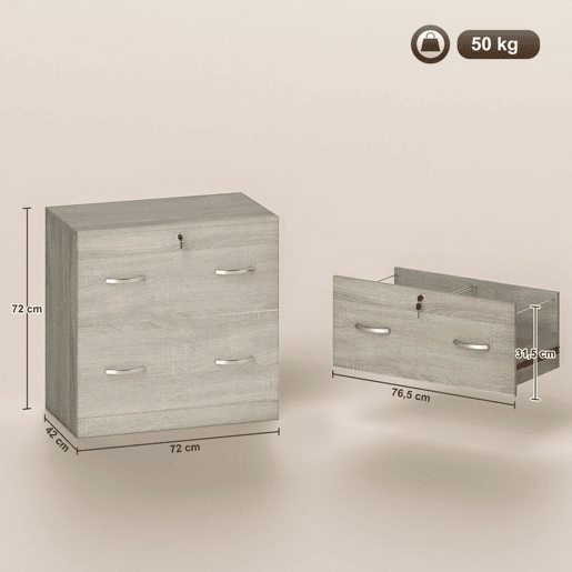 Vinsetto Armário para Arquivos com Gavetas para Escritório Armário de Arrumação de Escritório com Fechadura e 2 Chaves para Estúdio Dormitório 77x42x72 cm Madeira