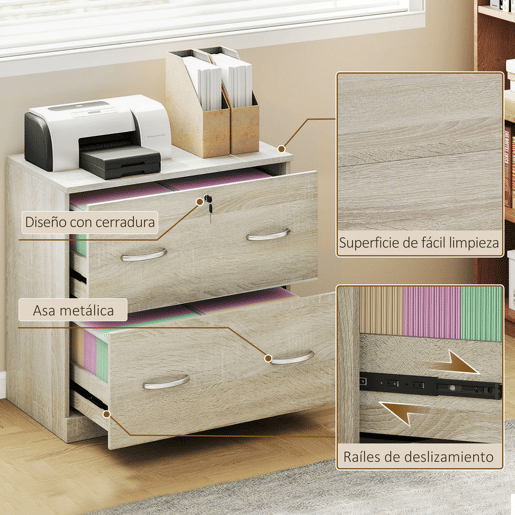 Vinsetto Armário para Arquivos com Gavetas para Escritório Armário de Arrumação de Escritório com Fechadura e 2 Chaves para Estúdio Dormitório 77x42x72 cm Madeira