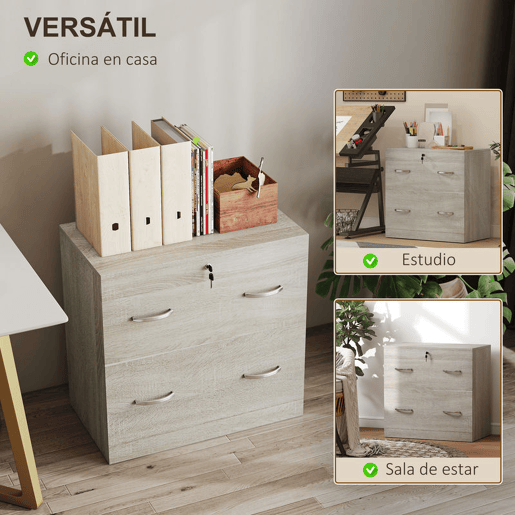 Vinsetto Armário para Arquivos com Gavetas para Escritório Armário de Arrumação de Escritório com Fechadura e 2 Chaves para Estúdio Dormitório 77x42x72 cm Madeira