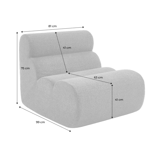Poltrona de sofá modular em tecido boucle texturizada, Nova boucle, Branco, 81x99x75 cm