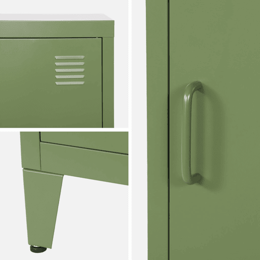 Mesa de cabeceira industrial 1 porta, Soho, Verde caqui, 38x38x57 cm