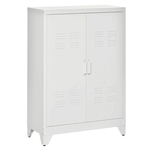 HOMCOM Armário de Metal de Armazenamento com Dupla Porta 2 Prateleiras com Altura Ajustável Armário Multiúso para Escritório Dormitório Garagem 75x33x110 cm Branco