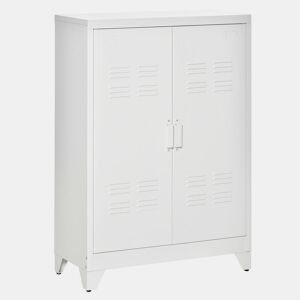 HOMCOM Armário de Metal de Armazenamento com Dupla Porta 2 Prateleiras com Altura Ajustável Armário Multiúso para Escritório Dormitório Garagem 75x33x110 cm Branco
