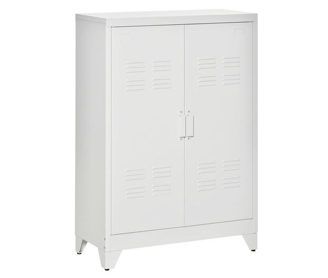 Homcom armario de almacenamiento aparador de metal con doble puerta cierre magnético y 2 estantes ajustables para oficina salón dormitorio 75x33x110 cm blanco