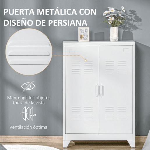HOMCOM Armário de Metal de Armazenamento com Dupla Porta 2 Prateleiras com Altura Ajustável Armário Multiúso para Escritório Dormitório Garagem 75x33x110 cm Branco