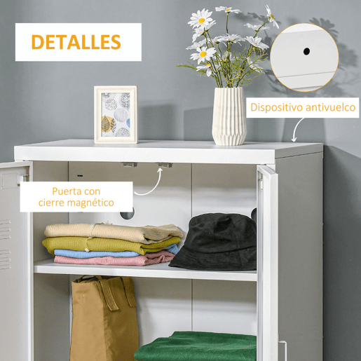 HOMCOM Armário de Metal de Armazenamento com Dupla Porta 2 Prateleiras com Altura Ajustável Armário Multiúso para Escritório Dormitório Garagem 75x33x110 cm Branco