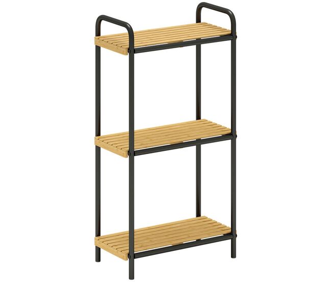 Homcom estantería de baño de bambú de 3 niveles estantería de almacenaje con 3 baldas abiertas diseño de lamas y estructura de acero para cocina baño