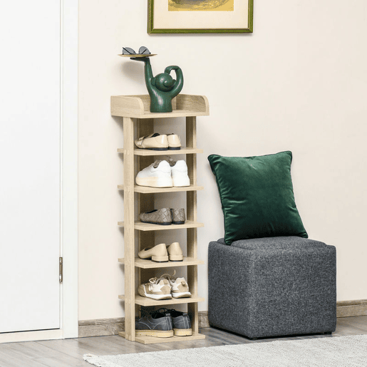 HOMCOM Sapateira Estreita de 7 Níveis Estante para Sapatos para 6 Pares de Sapatos para Espaço Pequeno Quarto e Corredor 32x30x104 cm Madeira