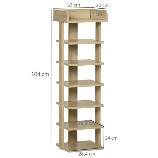 HOMCOM Sapateira Estreita de 7 Níveis Estante para Sapatos para 6 Pares de Sapatos para Espaço Pequeno Quarto e Corredor 32x30x104 cm Madeira