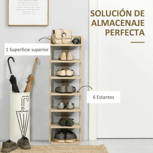 HOMCOM Sapateira Estreita de 7 Níveis Estante para Sapatos para 6 Pares de Sapatos para Espaço Pequeno Quarto e Corredor 32x30x104 cm Madeira
