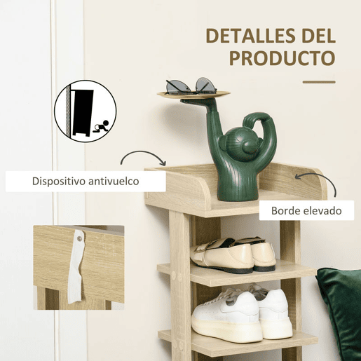 HOMCOM Sapateira Estreita de 7 Níveis Estante para Sapatos para 6 Pares de Sapatos para Espaço Pequeno Quarto e Corredor 32x30x104 cm Madeira