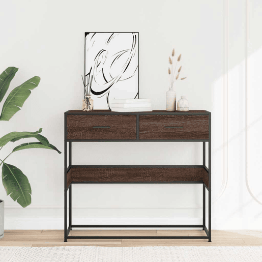 Mesa Consola - Mesa De Entrada 90x35x80 cm derivados madeira carvalho castanho
