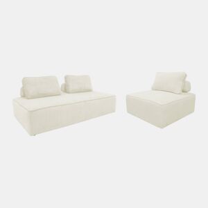 Sofá modular em tecido veludo canelado de 3 lugares, Lao, Creme, 180x90x78 cm