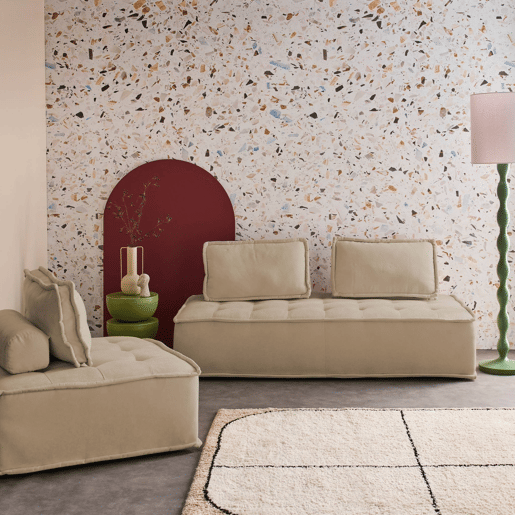 Sofá modular em tecido estofado de 3 lugares, Dao, Beige, 180x90x78 cm
