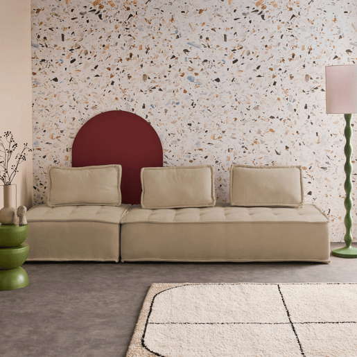 Sofá modular em tecido estofado de 3 lugares, Dao, Beige, 180x90x78 cm