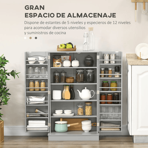 HOMCOM Armário de Cozinha, Armário Despensa de Cozinha com 2 Portas, 16 Prateleiras, Design Moderno, com Prateleiras Ajustáveis, para Sala de Jantar, Sala, 60x30x104 cm, Cinzento