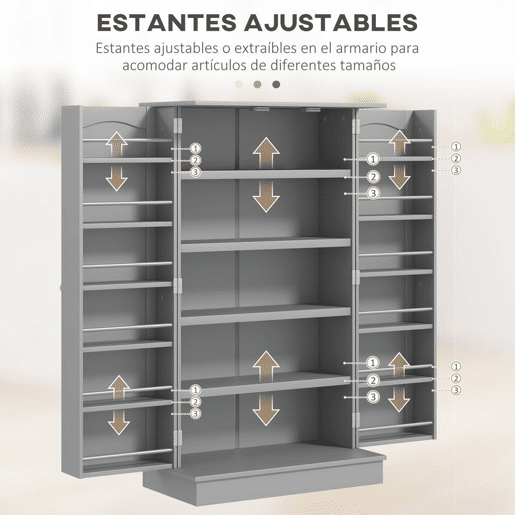 HOMCOM Armário de Cozinha, Armário Despensa de Cozinha com 2 Portas, 16 Prateleiras, Design Moderno, com Prateleiras Ajustáveis, para Sala de Jantar, Sala, 60x30x104 cm, Cinzento