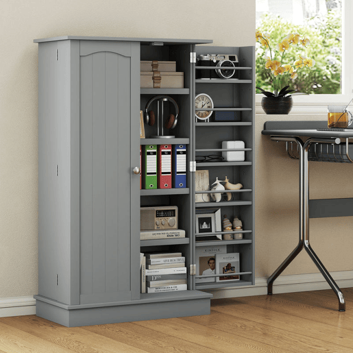 HOMCOM Armário de Cozinha, Armário Despensa de Cozinha com 2 Portas, 16 Prateleiras, Design Moderno, com Prateleiras Ajustáveis, para Sala de Jantar, Sala, 60x30x104 cm, Cinzento