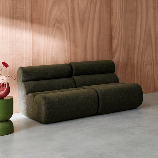 Sofá modular de boucle texturizada de 2 lugares, Nova boucle, Verde caqui, 81x99x75 cm