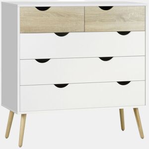 HOMCOM Cómoda com 5 Gavetas Cómoda de Quarto com Pés de Madeira Cómoda para Sala Escritório Estilo Nórdico 99x39x101 cm Branco e Carvalho