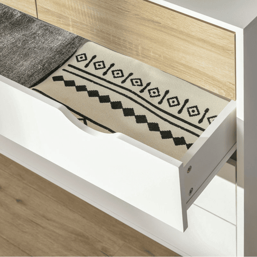 HOMCOM Cómoda com 5 Gavetas Cómoda de Quarto com Pés de Madeira Cómoda para Sala Escritório Estilo Nórdico 99x39x101 cm Branco e Carvalho
