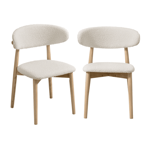Cadeira em madeira de borracha e tecido boucle, set de 2, Paola, Natural, 57x50.5x79 cm Cadeira em madeira de borracha e tecido boucle, set de 2, Paola, Natural, 57x50.5x79 cm