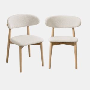 Cadeira em madeira de borracha e tecido boucle, set de 2, Paola, Natural, 57x50.5x79 cm