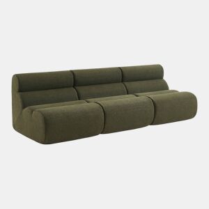 Sofá modular em tecido boucle texturizado de 3 lugares, Nova boucle, Verde caqui, 81x99x75 cm