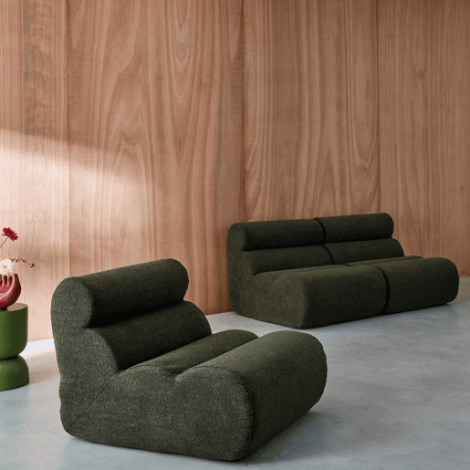 Sofá modular em tecido boucle texturizado de 3 lugares, Nova boucle, Verde caqui, 81x99x75 cm Sofá modular em tecido boucle texturizado de 3 lugares, Nova boucle, Verde caqui, 81x99x75 cm