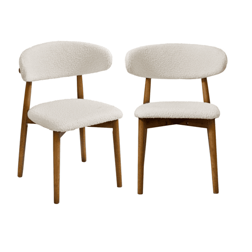 Cadeira em madeira de borracha e tecido boucle, set de 2, Paola, Madeira de nogueira, 57x50.5x79 cm