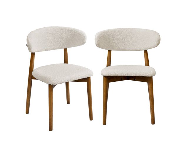 Silla de madera de hevea y tejido borreguito, set de 2 nogal - 57x50.5x79 cm