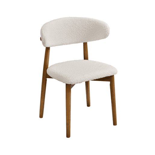 Cadeira em madeira de borracha e tecido boucle, set de 2, Paola, Madeira de nogueira, 57x50.5x79 cm