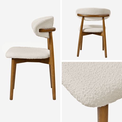 Cadeira em madeira de borracha e tecido boucle, set de 2, Paola, Madeira de nogueira, 57x50.5x79 cm