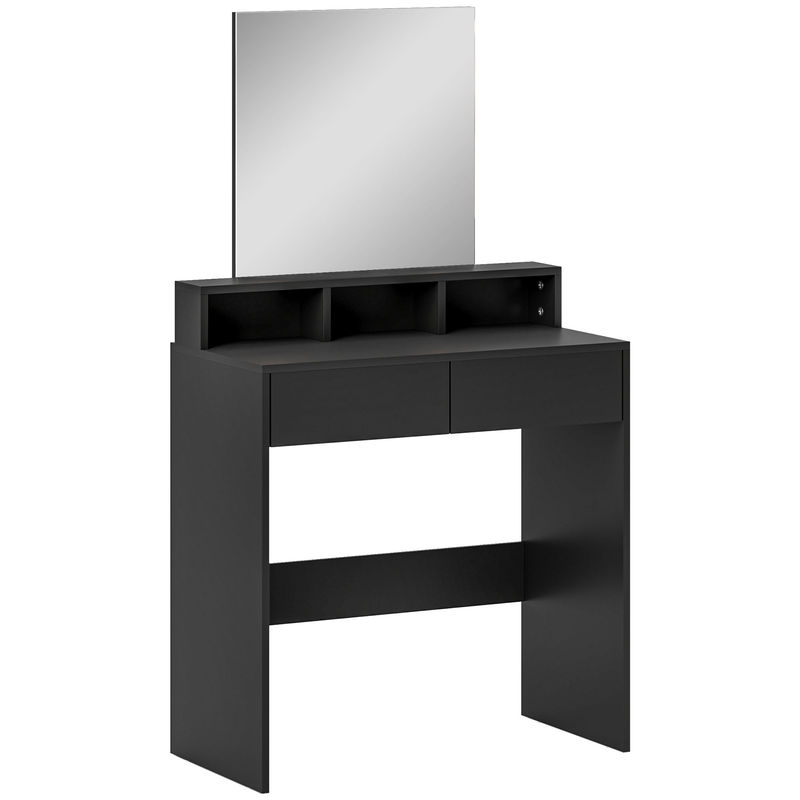 Homcom tocador de maquillaje con espejo, tocador con 2 cajones, 3 compartimentos abiertos, mesa de maquillaje para espacios pequeños, dormitorio, 75x38x135 cm, negro