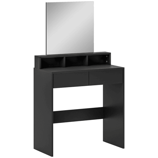 HOMCOM Toucador de Maquilhagem com Espelho Toucador com 2 Gavetas 3 Compartimentos Toucador para Dormitório 75x38x135 cm Preto