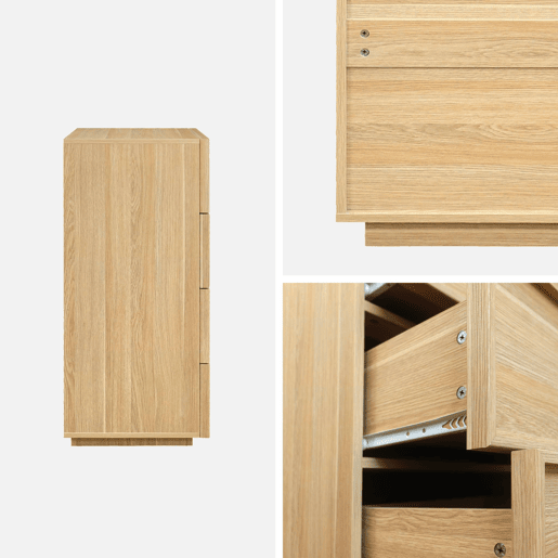 Cômoda gaveteiro em efeito madeira, 4 gavetas, Kuba, Natural, 48x43x98.5 cm