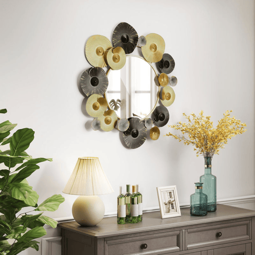 HOMCOM Espelho Decorativo de Parede Decoração de Parede Metálica com Espelho para Sala, Quarto Corredor 84x84 cm Dourado e Preto