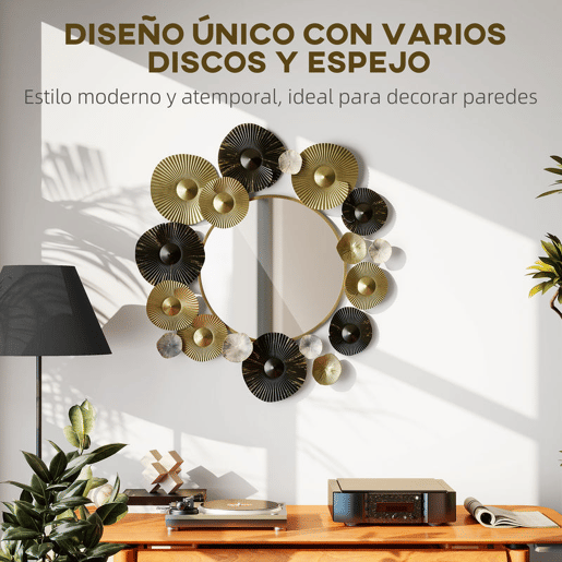 HOMCOM Espelho Decorativo de Parede Decoração de Parede Metálica com Espelho para Sala, Quarto Corredor 84x84 cm Dourado e Preto