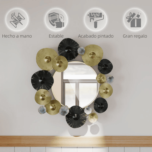 HOMCOM Espelho Decorativo de Parede Decoração de Parede Metálica com Espelho para Sala, Quarto Corredor 84x84 cm Dourado e Preto