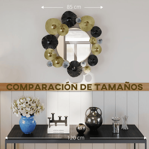 HOMCOM Espelho Decorativo de Parede Decoração de Parede Metálica com Espelho para Sala, Quarto Corredor 84x84 cm Dourado e Preto