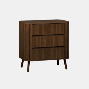 Cómoda, decoração estriada natural de 3 gavetas, Legacy, Madeira de nogueira, 80x45x80 cm