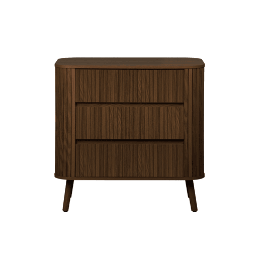 Cómoda, decoração estriada natural de 3 gavetas, Legacy, Madeira de nogueira, 80x45x80 cm Cómoda, decoração estriada natural de 3 gavetas, Legacy, Madeira de nogueira, 80x45x80 cm