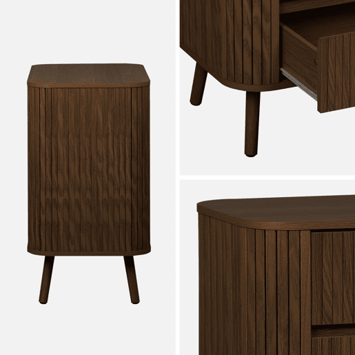 Cómoda, decoração estriada natural de 3 gavetas, Legacy, Madeira de nogueira, 80x45x80 cm Cómoda, decoração estriada natural de 3 gavetas, Legacy, Madeira de nogueira, 80x45x80 cm