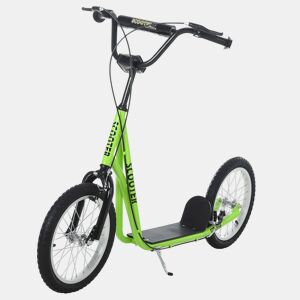 HOMCOM Trotinete para Crianças acima de 5 Anos e Adolescentes com Guiador Ajustável em Altura 2 Pneus de Borracha Insufláveis com Travagem Dupla e Rodas 16 Carga 100 kg 139x58x90-96 cm Verde
