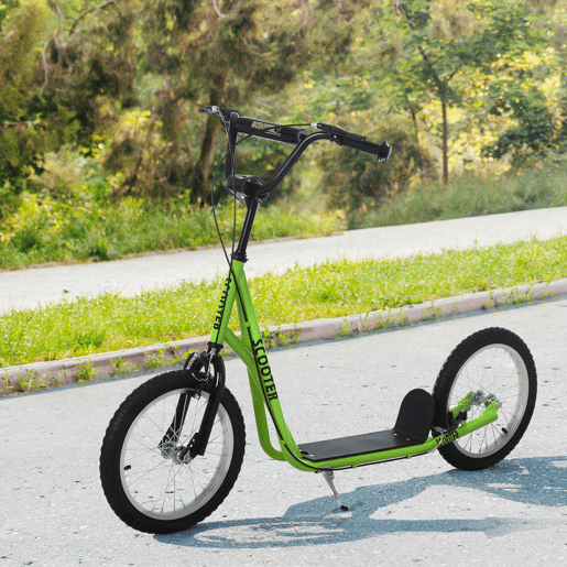 HOMCOM Trotinete para Crianças acima de 5 Anos e Adolescentes com Guiador Ajustável em Altura 2 Pneus de Borracha Insufláveis com Travagem Dupla e Rodas 16 Carga 100 kg 139x58x90-96 cm Verde